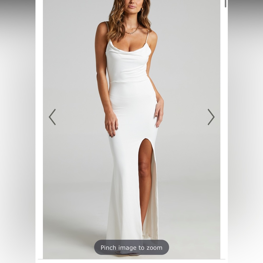 White cowl neck dress